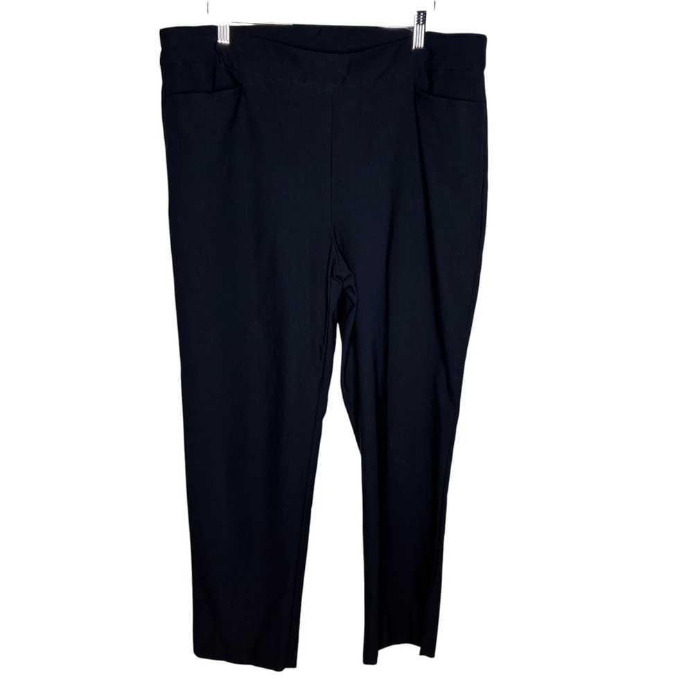 Chico's Women 2.5/14R Straight Leg Trousers Navy Blue Pull On Business Pant